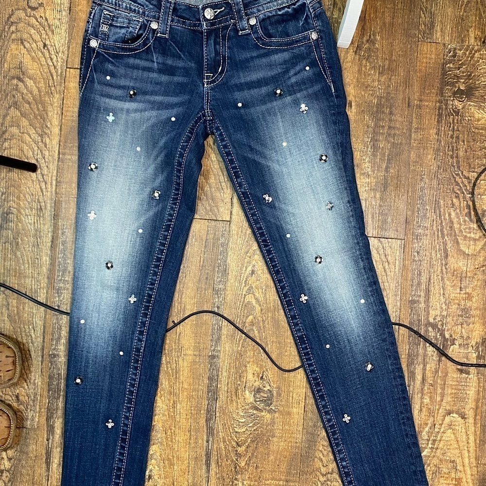 Miss Me Women's Skinny Jeans - Indigo with Studded Accents